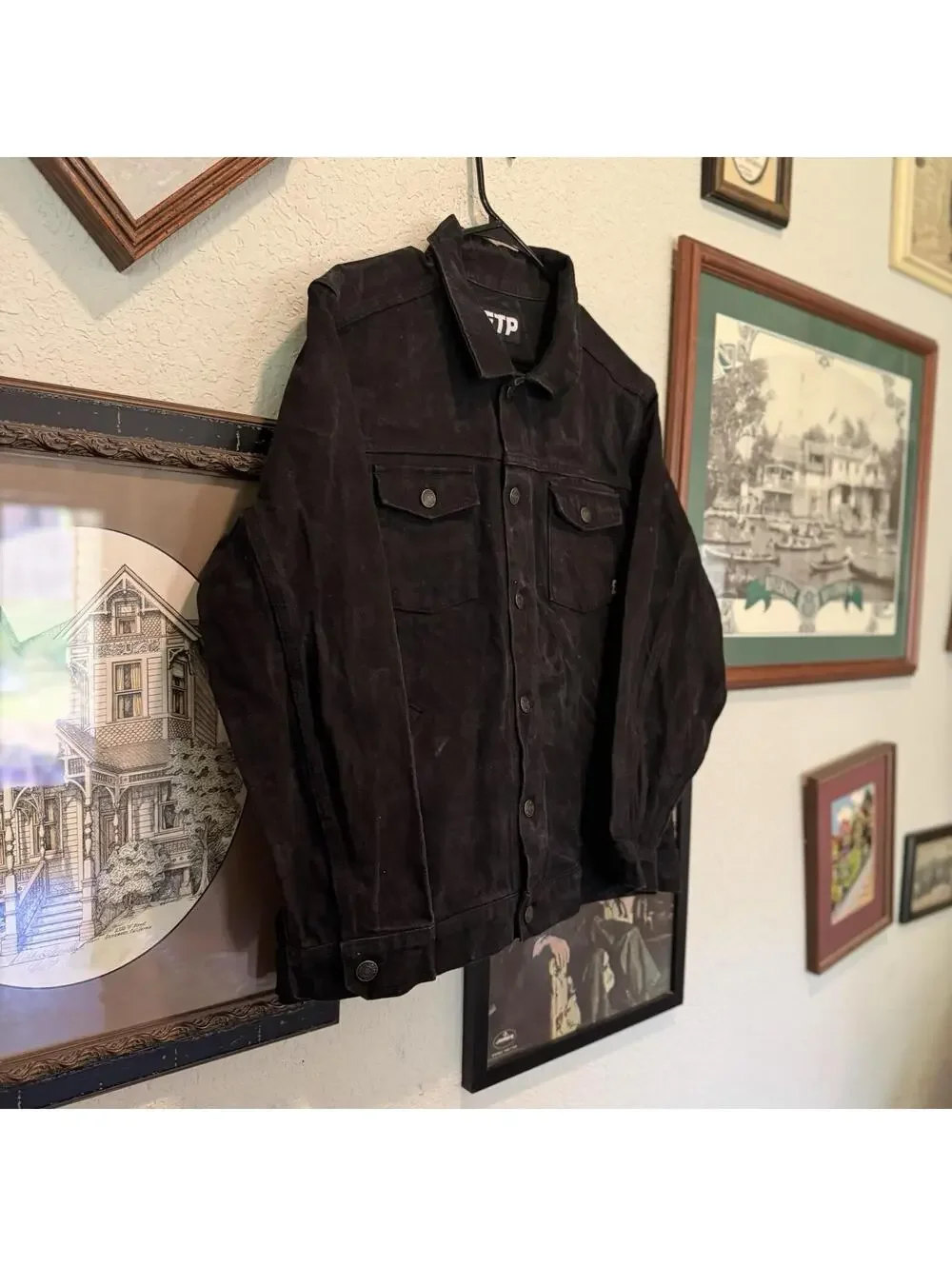 FTP F The Population AOP Denim Mens Black Designer Streetwear Jacket Medium
